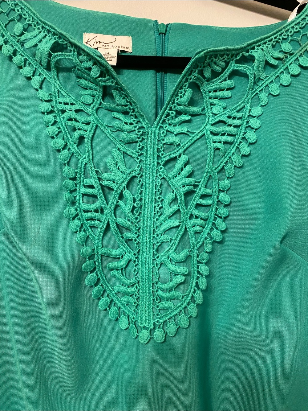 Kim Rogers Teal V-Neck Dress with Crochet Trim